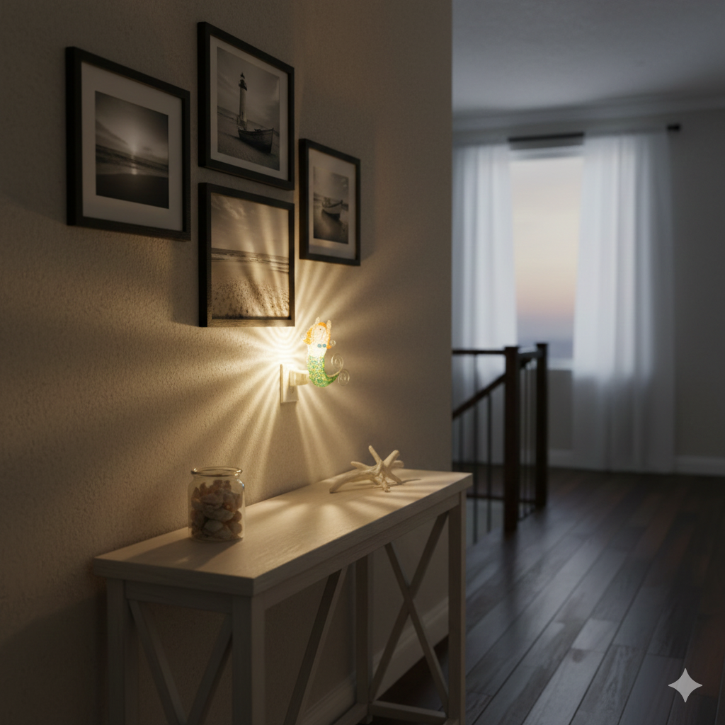 Handmade Beaded Mermaid Night Light – Haitian Artisan Coastal Decor.