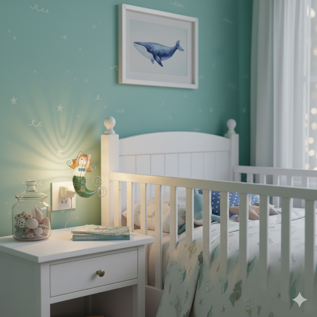 Handmade Beaded Mermaid Night Light – Haitian Artisan Coastal Decor.