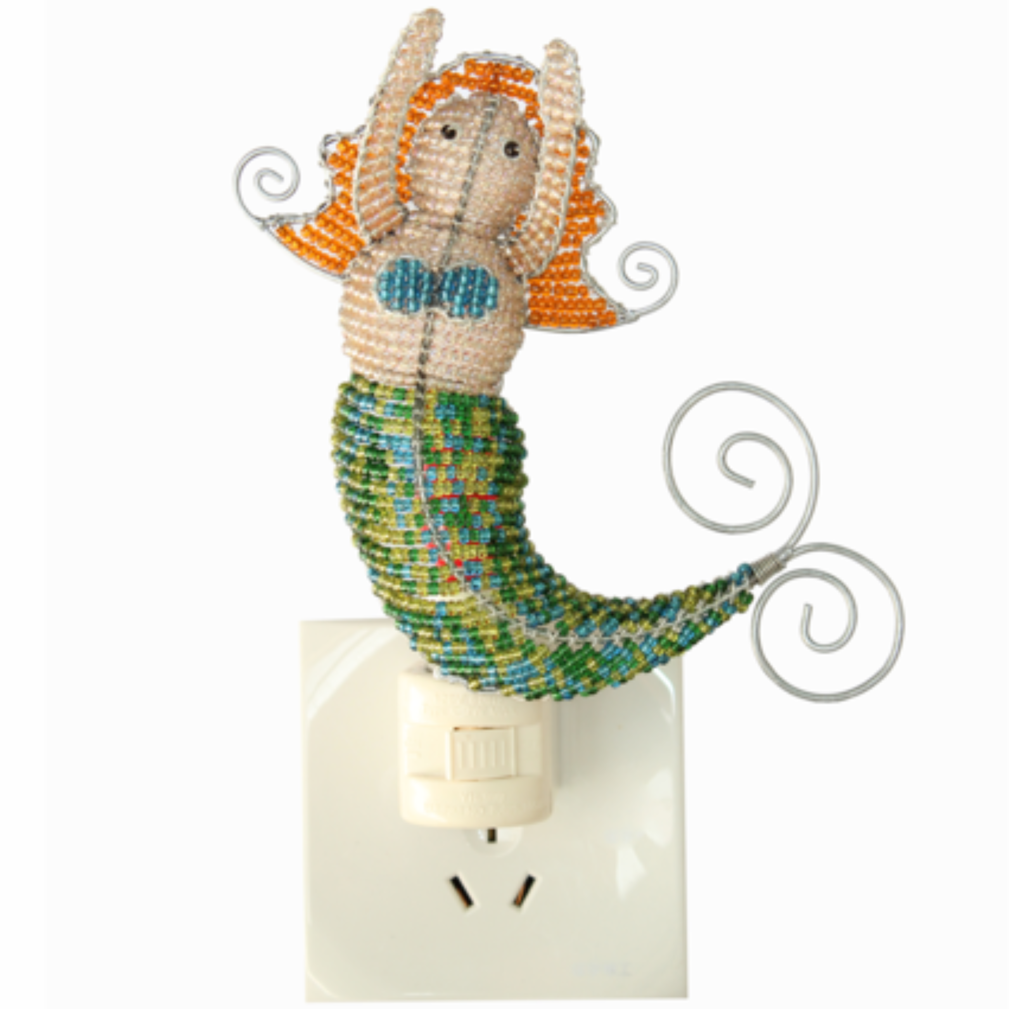 Handmade Beaded Mermaid Night Light – Haitian Artisan Coastal Decor.